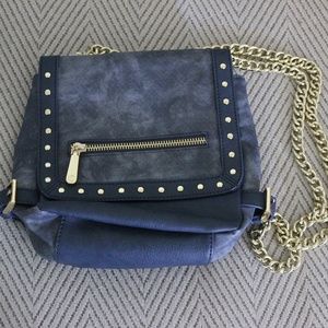 Blue Cross Body bag with Gold Chain strap